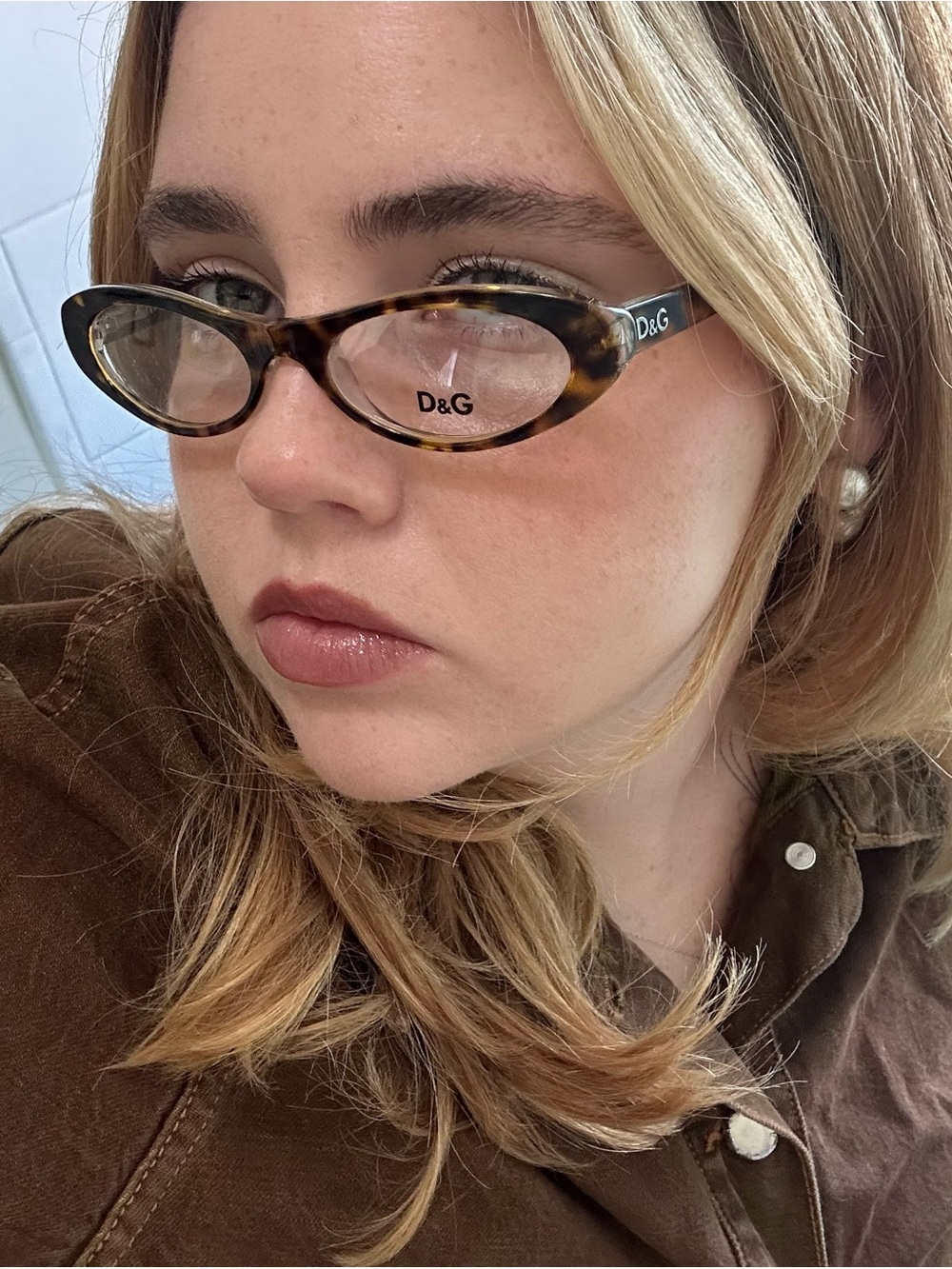 D&G Tortoiseshell Oval Cat-Eye Glasses with Black Temples